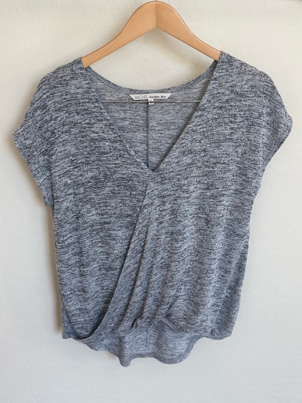 Rachel Rachel Roy Grey Heathered Wrap Front V-Neck Top Size S